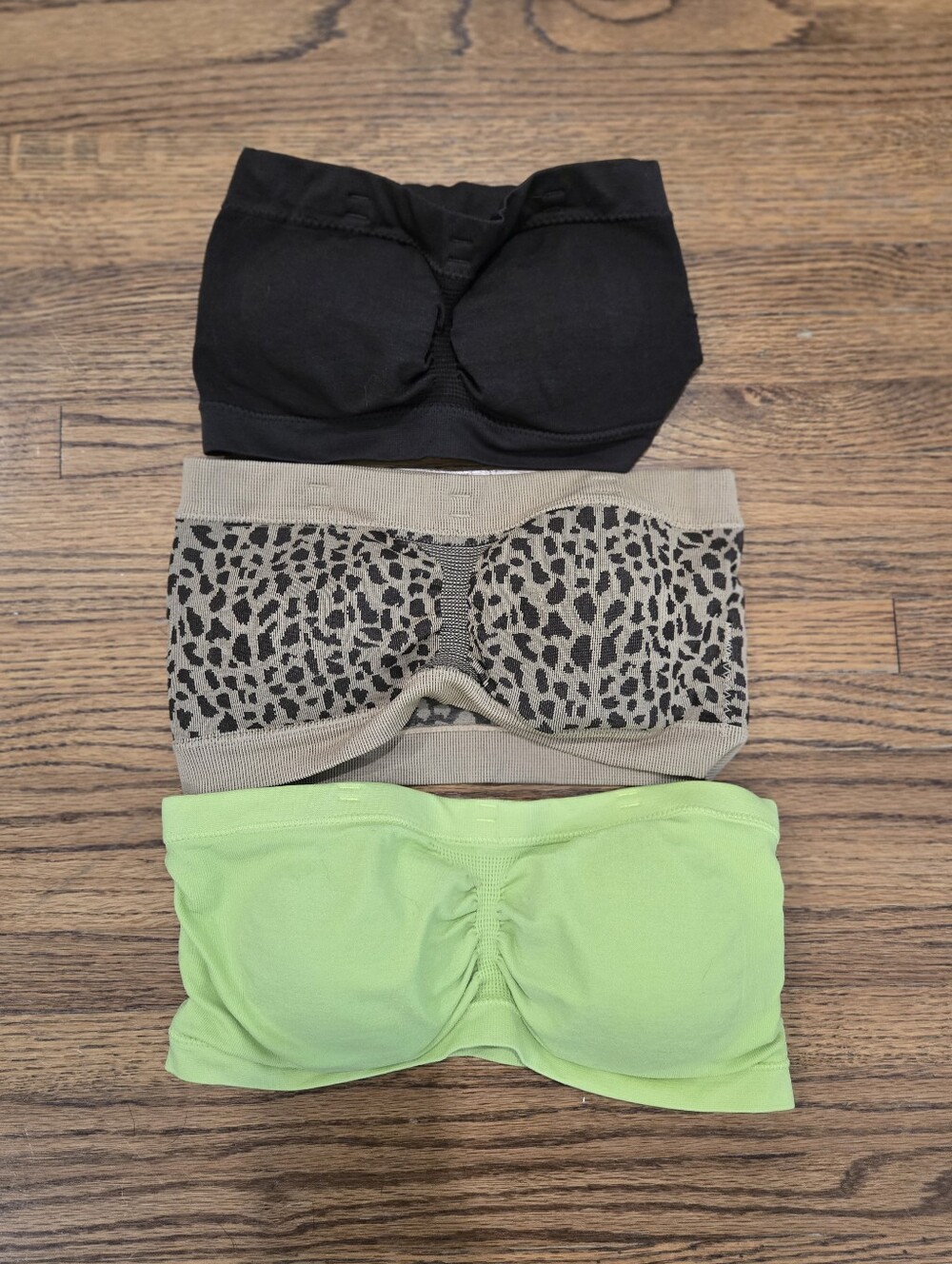 Seamless Strapless Bandeau Trio - Neon Green, Leopard, Black